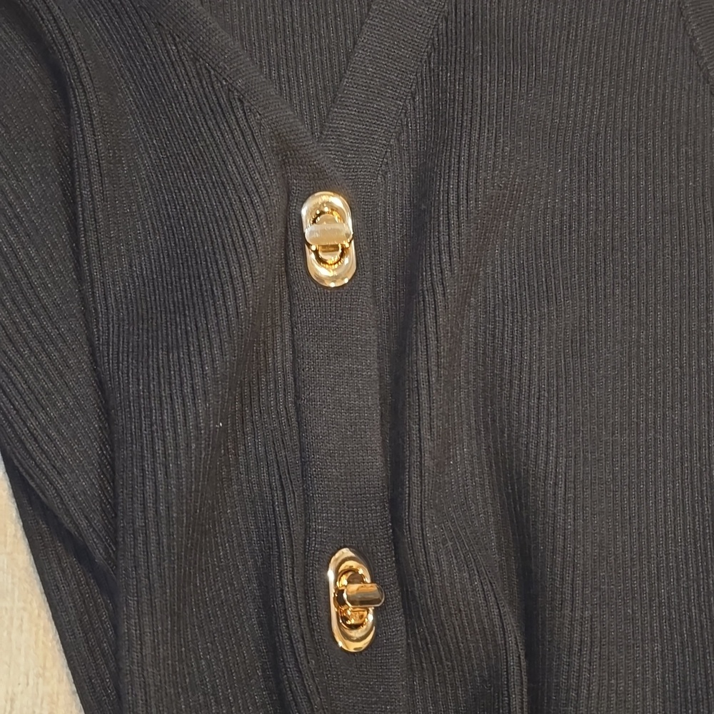 Boutique Skies Are Blue Ribbed Gold Button Midi Dress Black Small Miami O'clock - Picture 12 of 13